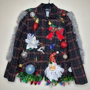 Ugly Christmas Sweater Blazer LIGHTS UP Tacky Tinsel Xmas Party Winner Medium